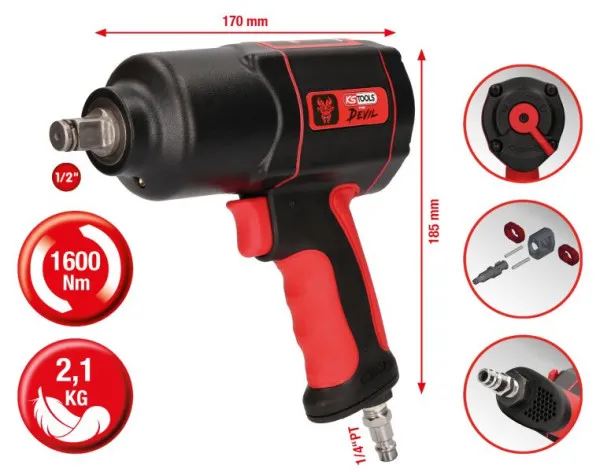 Avvitatore ad impulsi ad aria compressa ad alte risultati KS Tools 1/2" DEVIL 1600Nm 515.1200