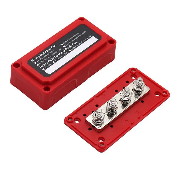 Offgridtec BusBar Box Rosso 4 bulloni di collegamento M8 inclusi coperchio e viti di fissaggio 8-01-012831