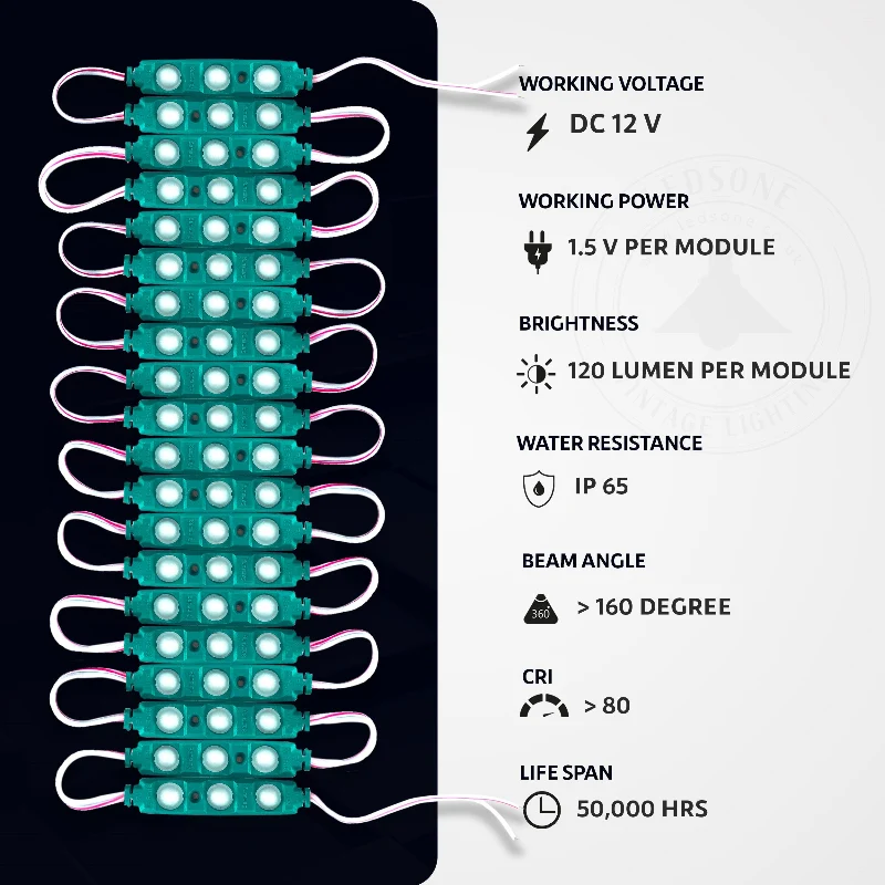 10x modulo LED 12V verde IP65 ideale per insegne pubblicitarie ~1749
