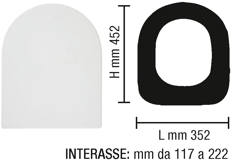 Coprisedile WC universale. X: 352mm - Y: 452mm - Z: 117-222mm