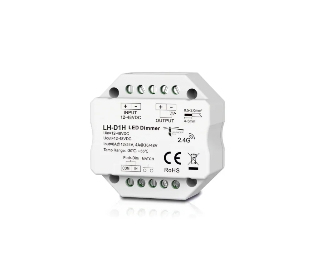 Dimmer led 1 canale Push e/o RF 2.4GHz per strip led monocromatiche
