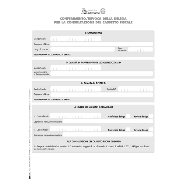 EDIPRO - E0019 - Modulo per conferimento revoca - cass. Fiscale - 29,7x21cm - Edipro - 85736 - Conf. da 10 Pz.