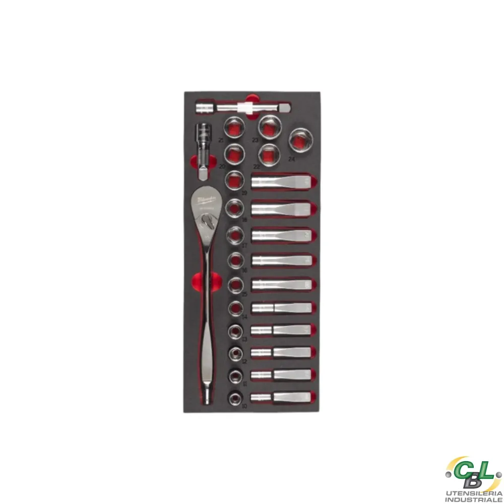 MILWAUKEE SET DI CRICCHETTO E BUSSOLE DA 1/2˝ MODULO MORBIDO - 28 PZ