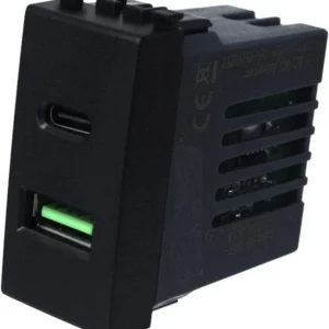 Modulo caricatore USB + USB-C 3,1A compatibile con Vimar Arke Nero