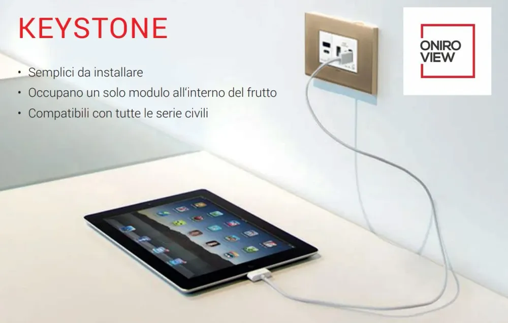 Presa USB Muro 5V 3A 15W Modulo Keystone per Serie Civili Bianco