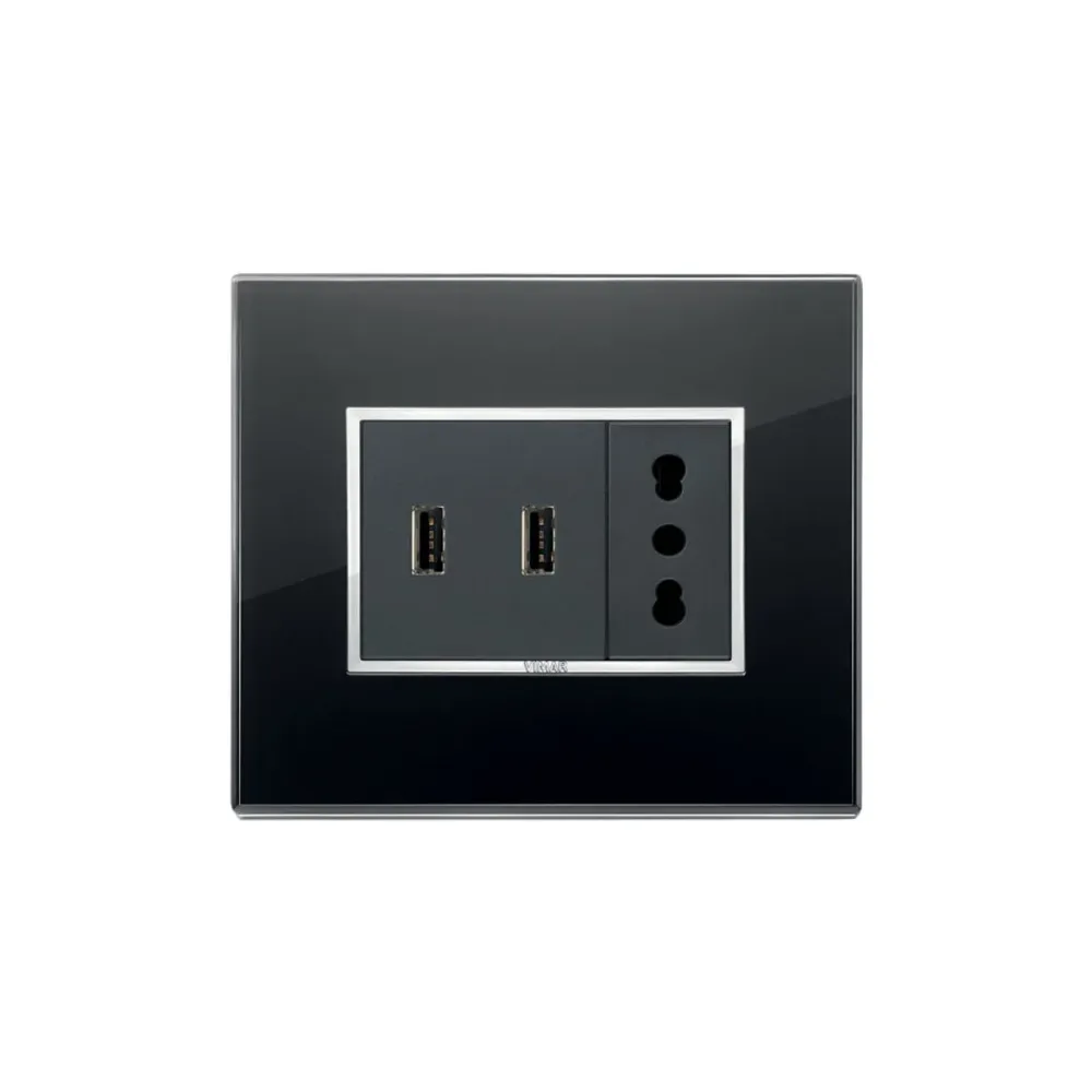 Presa USB da Parete 5V 3A 15W Modulo Keystone Serie Civili Ricarica, Nero