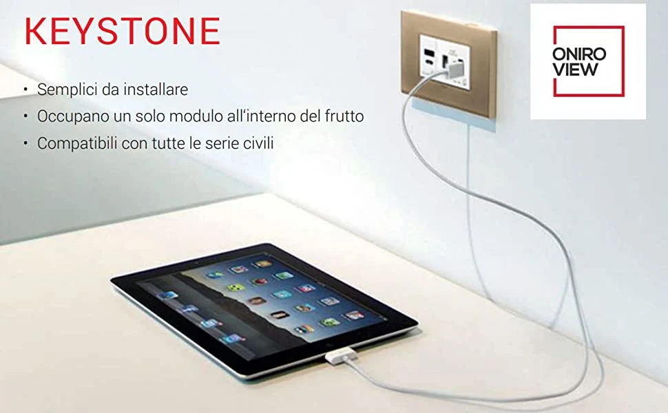 Presa USB Vimar Plana C 5V 3A 18W Compatibile Plana 14298 1 Modulo, Bianco