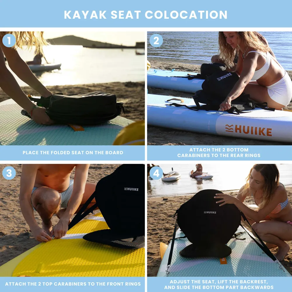 Sedile per paddle surf e kayak con 4 cinghie regolabili Nero