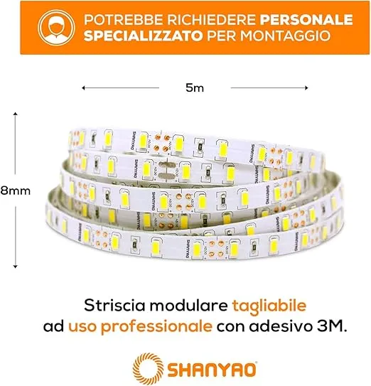 SHANYAO - ROLLA 5 MT STRIP LED 12V 24W L.C.