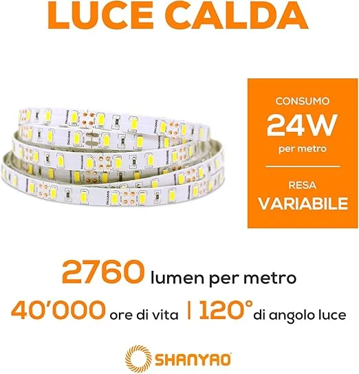 SHANYAO - ROLLA 5 MT STRIP LED 12V 24W L.C.
