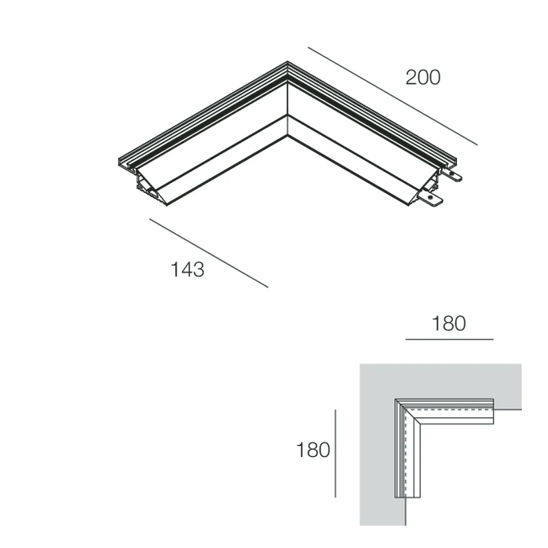 SIDE Profilo angolare interno scomparsa per luce indiretta per Strip LED