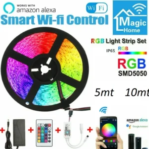 Smart Striscia LED Alexa 5M Google Home WiFi 5050 RGB SMD KIT Strip LED IP65
