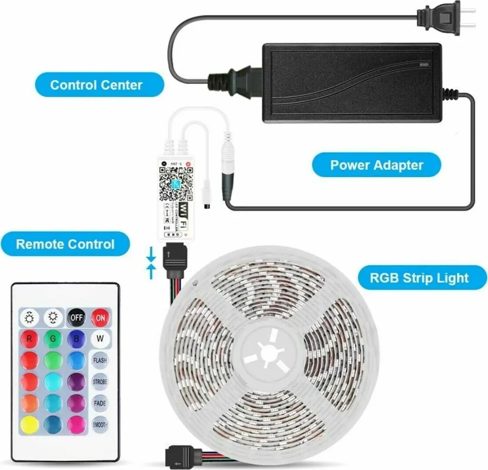 Smart Striscia LED Alexa 5M Google Home WiFi 5050 RGB SMD KIT Strip LED IP65