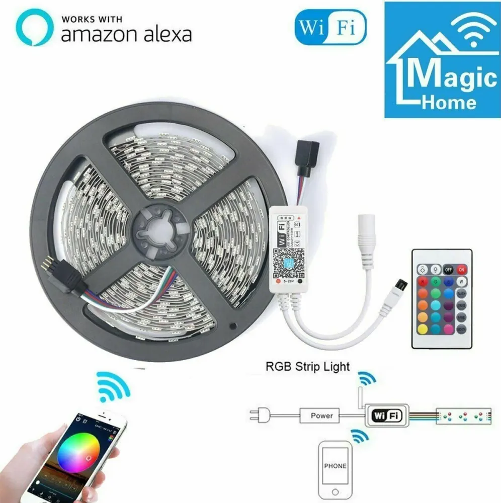 Smart Striscia LED Alexa 5M Google Home WiFi 5050 RGB SMD KIT Strip LED IP65