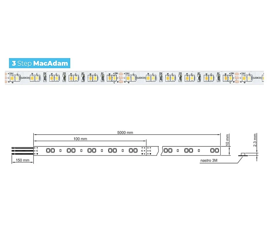 Strip LED 2835 SL120 CRI80 24V DC 16W/m Bianco Dinamico IP20