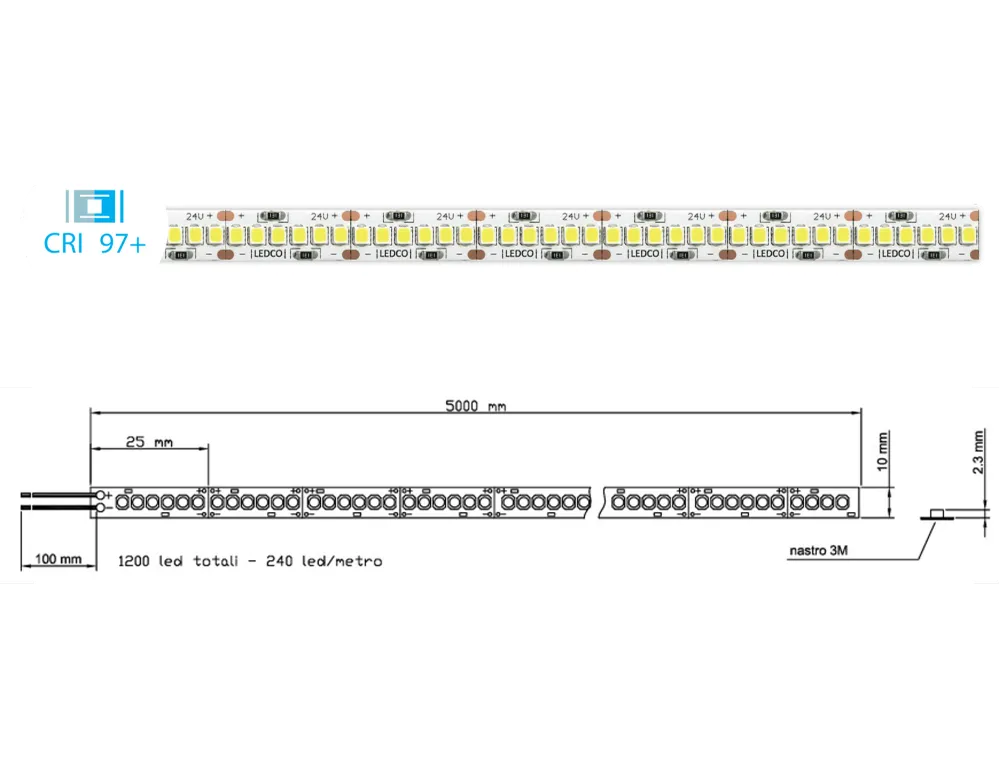 Strip LED 2835 SL200 CRI 97+ 24V DC 28W/m 3000K IP20