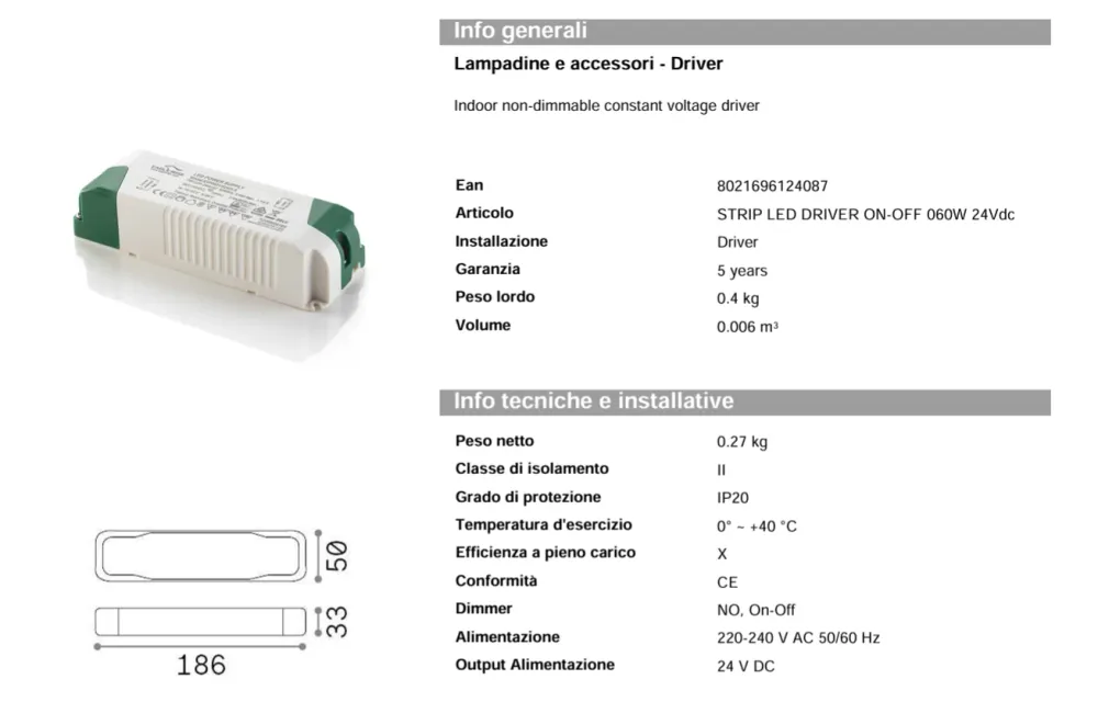 Strip led driver on-off 060w 24vdc