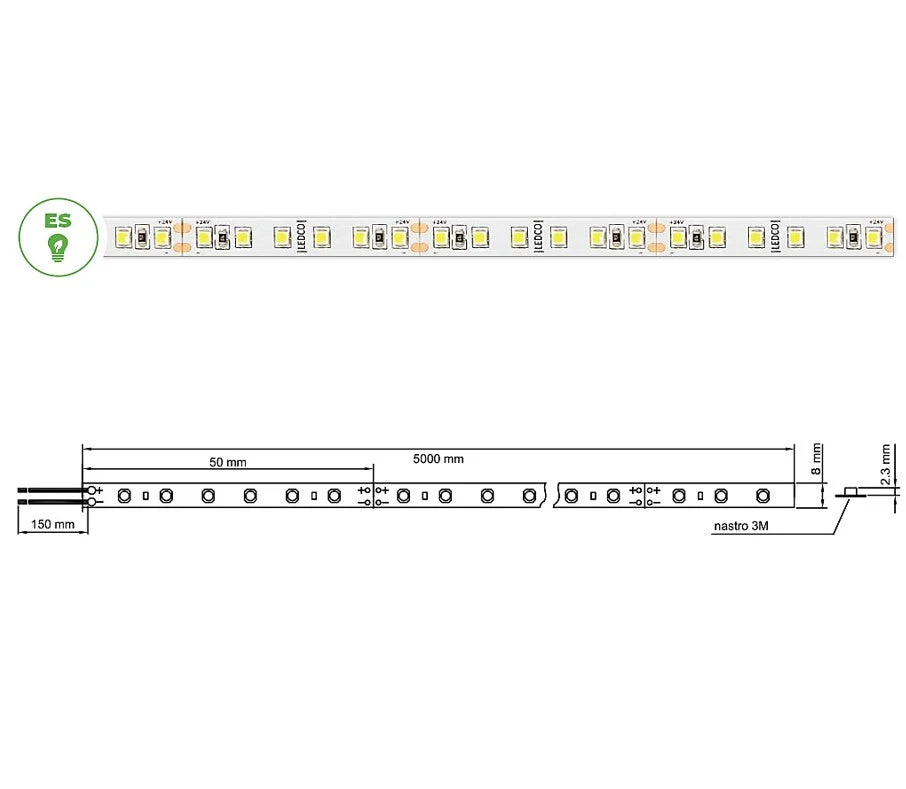 Strip LED SL120 ES CHIP 2835 24V DC 8W/m 3000K IP65