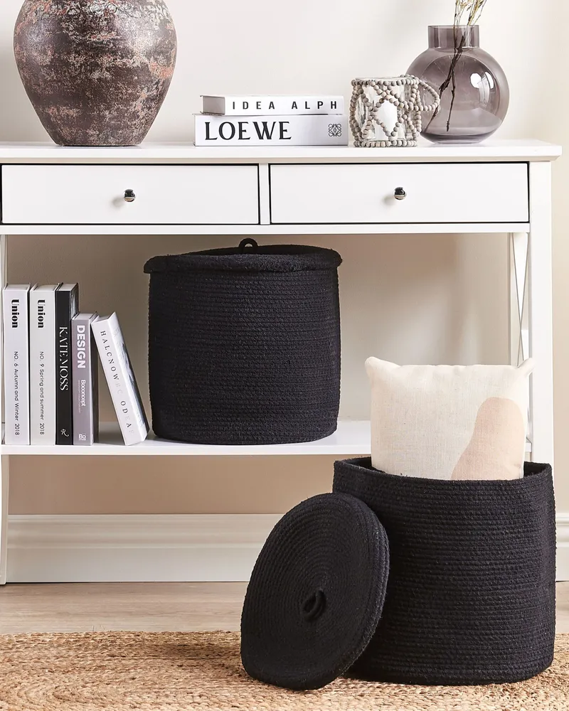 Set 2 Cotton Baskets Lids Nero puro SILOPI