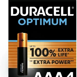 Blister 4 batterie pile alcaline Duracell OPTIMUM Ministilo AAA MN2400 LR03 con Garanzia 2 Anni