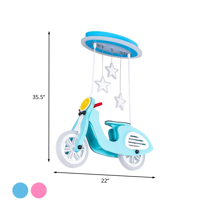 Plafoniera per moto sospesa legno Cartoon Blu/Rosa LED Illuminazione da incasso con paralume acrilico