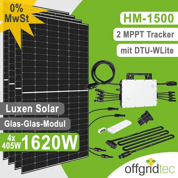 Centrale elettrica da balcone Offgridtec 1620W HM-1500 DTU-WLite Luxen S5 vetro-vetro 405W ridotto sistema solare fotovolt...