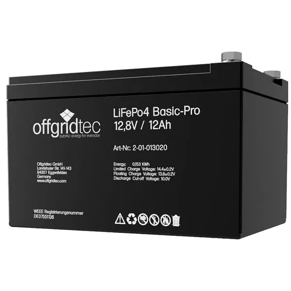 Batteria Offgridtec LiFePo4 Basic-Pro 12/12 Batteria al litio 12Ah 128 V 128 Wh 2-01-013020