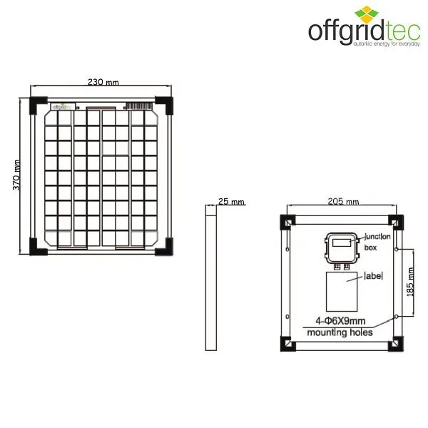 Pannello solare Offgridtec 10W MONO 12V efficienza >22% 3-01-001265