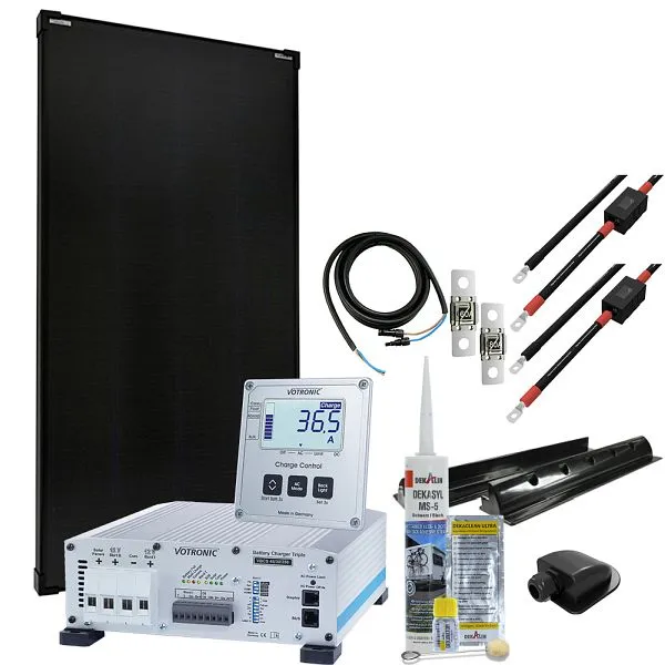 Sistema solare per camper Offgridtec mTriple con 2 caricabatterie tripli da 180 W 45/30/350 VBCS e display di controllo de...