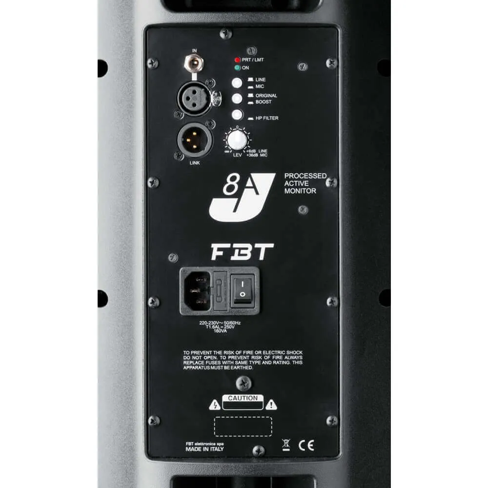 FBT J 8A Diffusore audio attivo professionale 200W + 50W RMS - 124dB SPL, Nero
