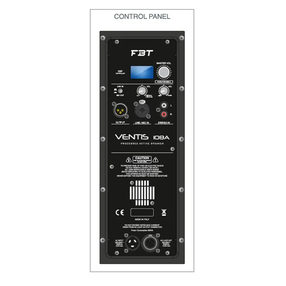 FBT VENTIS 108A Diffusore audio Attivo Professionale da 8" e 900w di picco, Nero