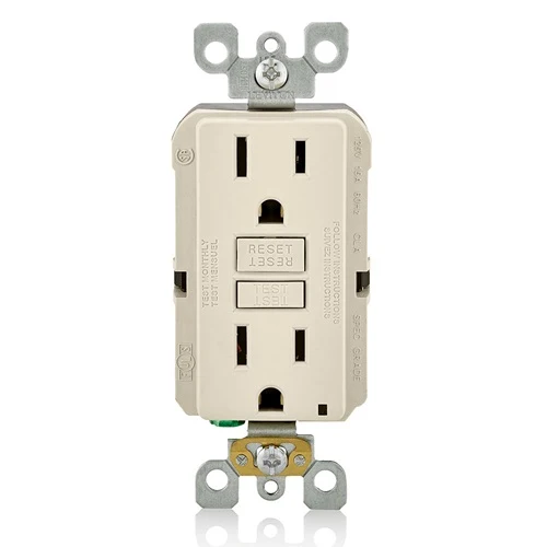 Leviton 15A 125V SmartlockPro GFCI Receptacle Light Almond GFNT1-T