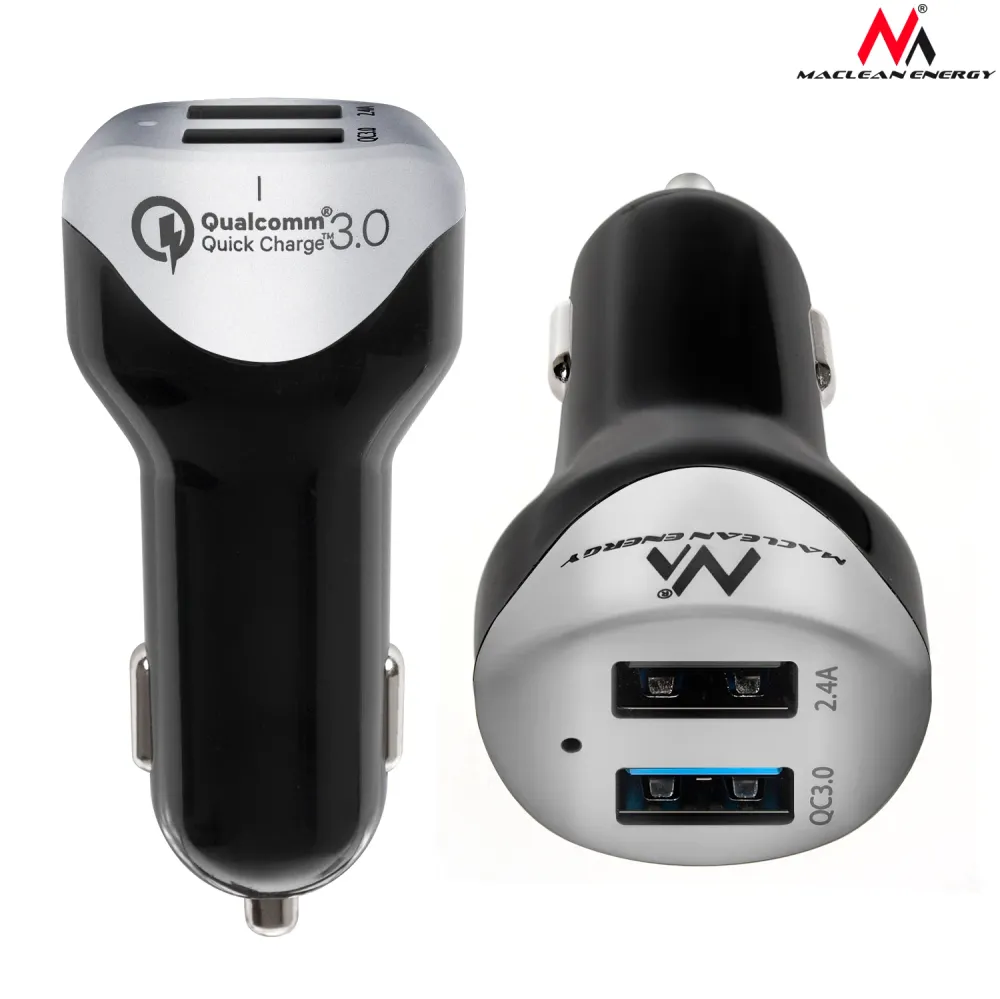 Maclean MCE157 Car Charger Binario USB Quick Charge QC 3.0 Universal Smart IC 1.5m 2.4A