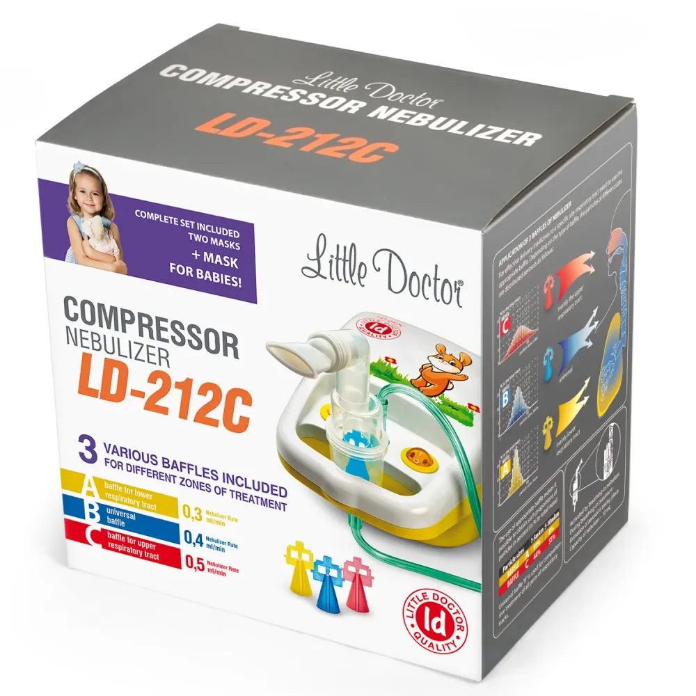 Piston Inhaler Nebuliser Compressor LITTLE DOCTOR LD212C + Set Masks + 3 Different Baffles