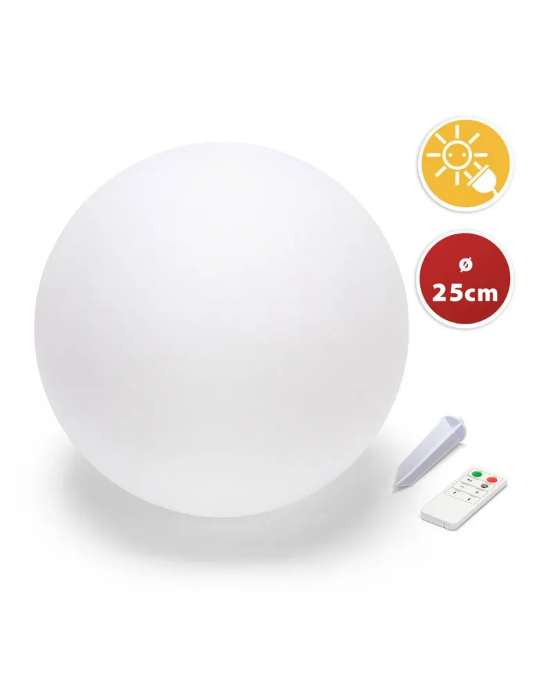 Sfera LED RGB Ricarica Solare 25cm con Telecomando - Velamp SL528