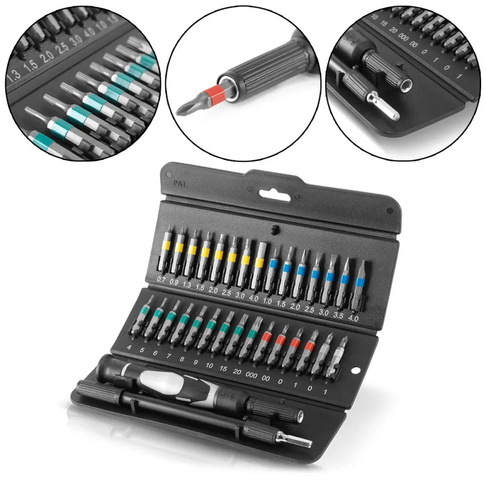 Steelworks Charrover di precisione 32 parti e set di bit vanadio cromatico con estensione flessibile e manico telescopico