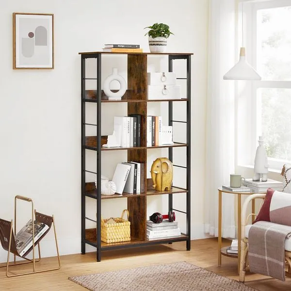 VASAGLE scaffale da terra antico marrone-nero LLS105B01