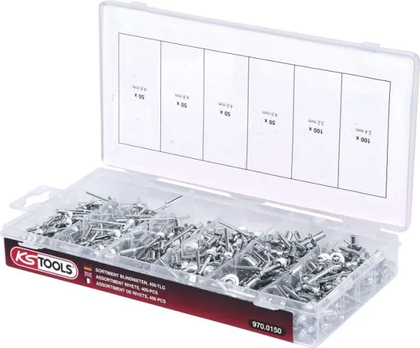 Gamma di rivetti ciechi KS Tools 400 pezzi 970.0150