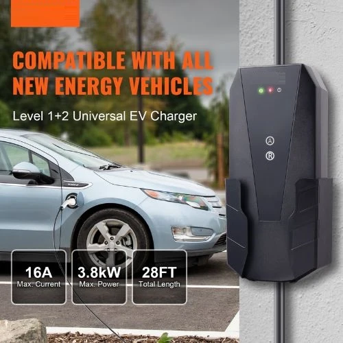 16A 120V/240V NEMA 6-20P Plug & 5-15 Adapter 28ft Cable EV Charging Station SAE J1772