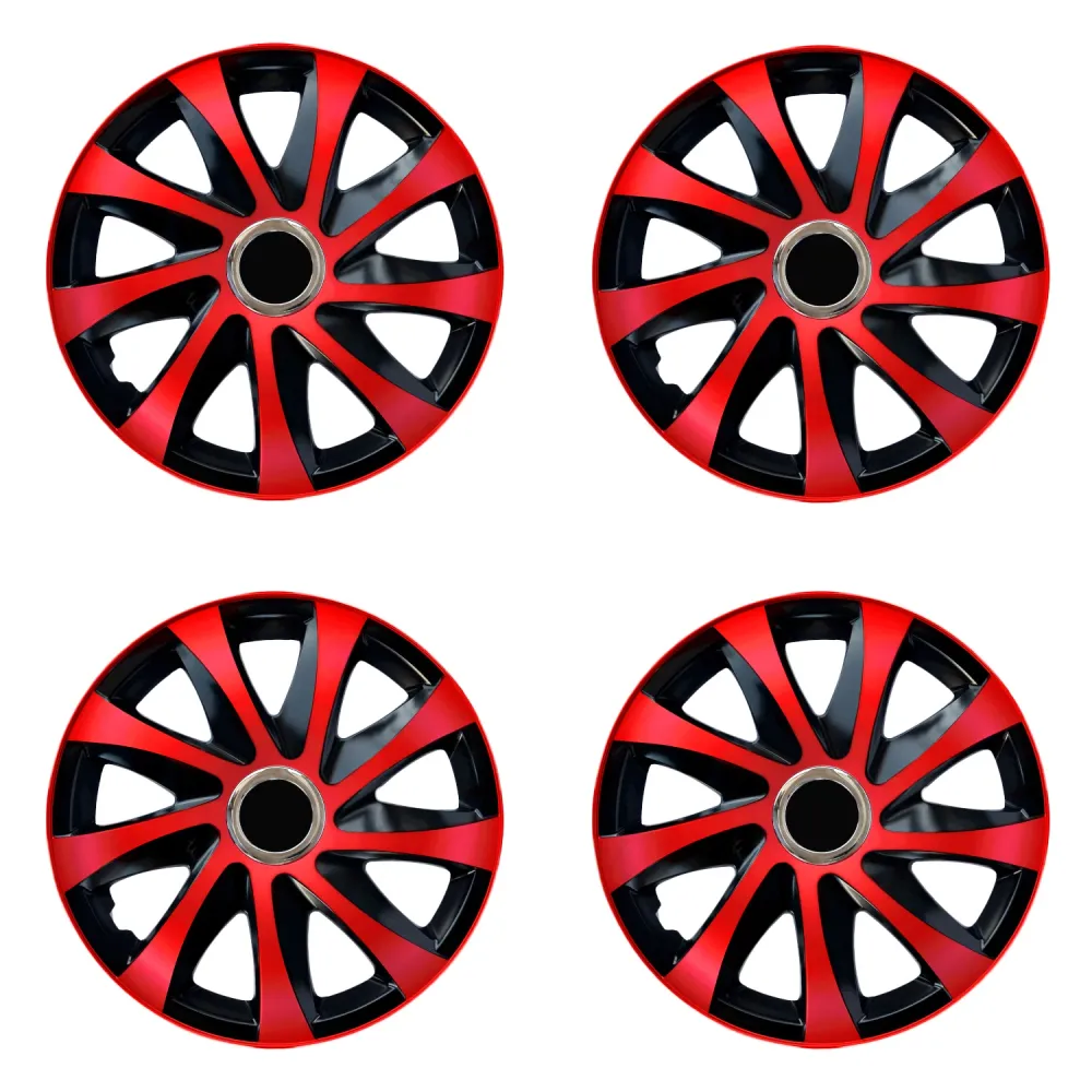 NRM DRIFT Extra red/black 15" compatibile hubcaps 4 pieces con Kit di Montaggio Completo