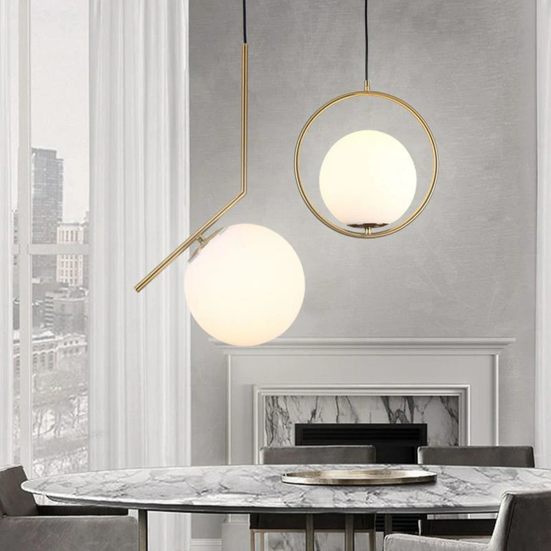 Kit lampada sospensione Globe Lampada sospensione oro 1 testa vetro bianco stile postmoderno per ristorante
