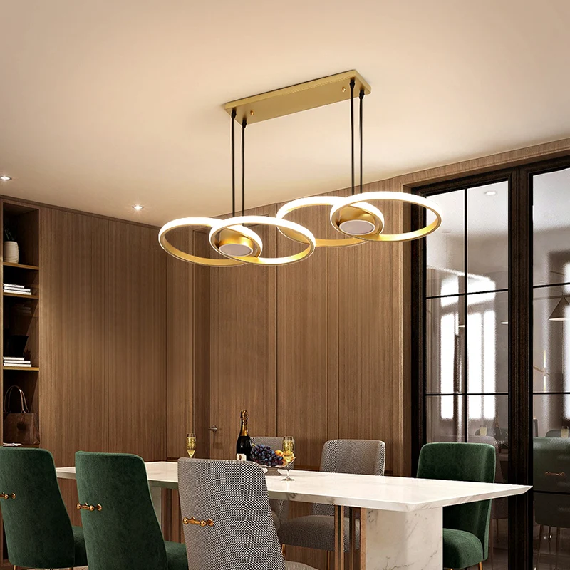 Kit lampada sospensione LED metallo postmoderno Gold Ring Island, luce calda/bianca