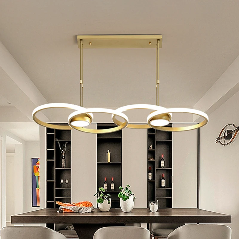 Kit lampada sospensione LED metallo postmoderno Gold Ring Island, luce calda/bianca
