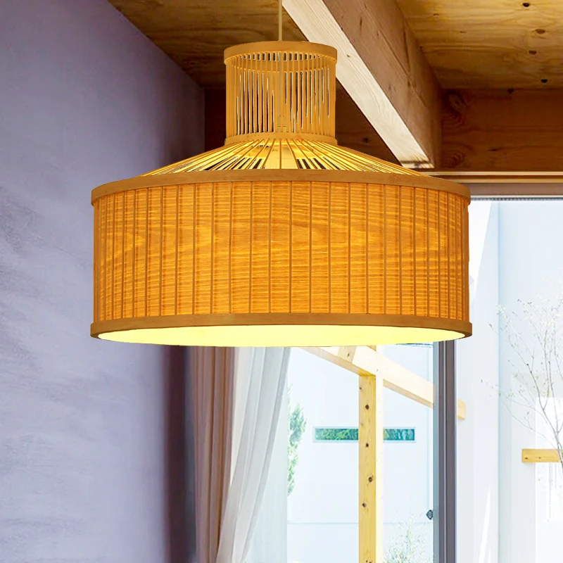 Kit lampada sospensione legno con 1 lampadina sospensione cilindro largo 18"/23,5".