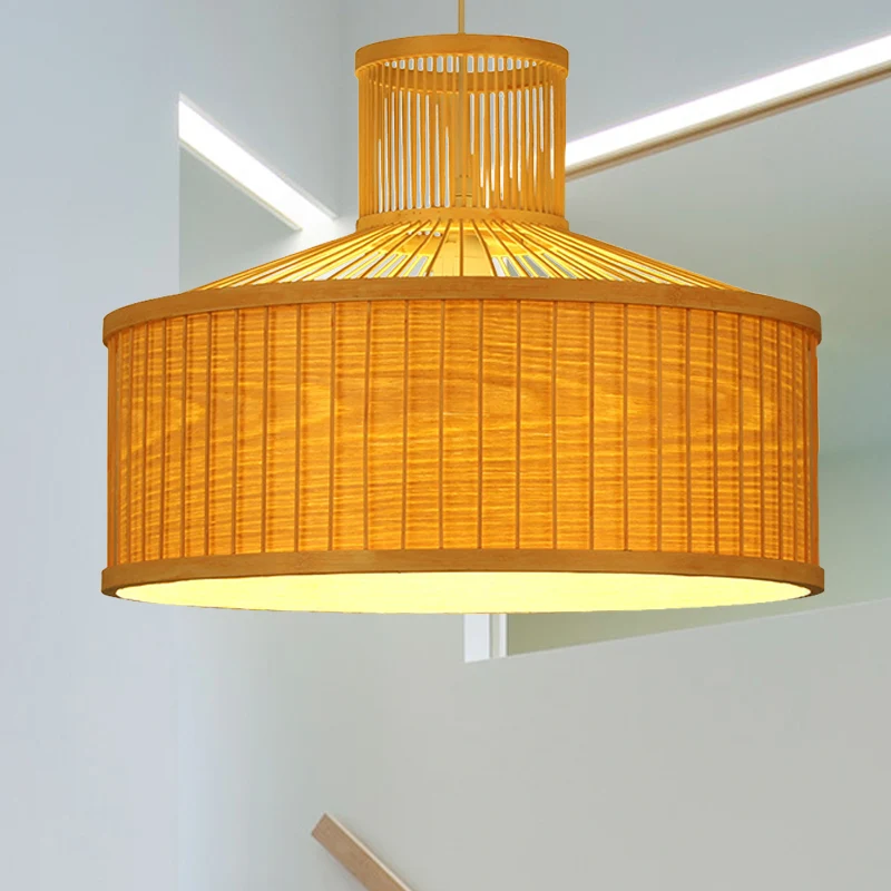Kit lampada sospensione legno con 1 lampadina sospensione cilindro largo 18"/23,5".