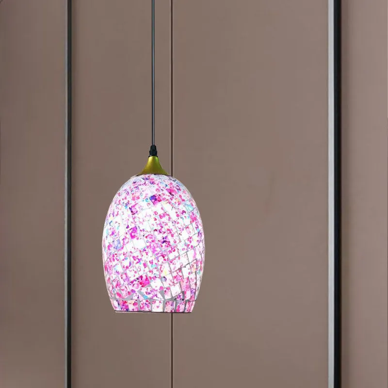 Kit lampada sospensione Tiffany Black per tavolo da pranzo con 1 lampadina, con paralume ovoidale vetro craquelé rosso/ros...