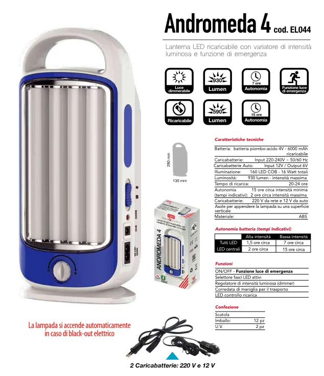 Lampada ricaricabile led 930 lumen - Andromeda 4 Online