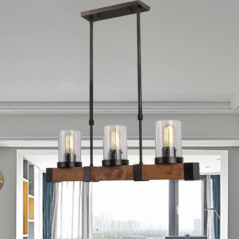 Lampada sospensione cilindrica per sala da pranzo, kit lampada sospensione nera classico vetro trasparente 3/6 luci