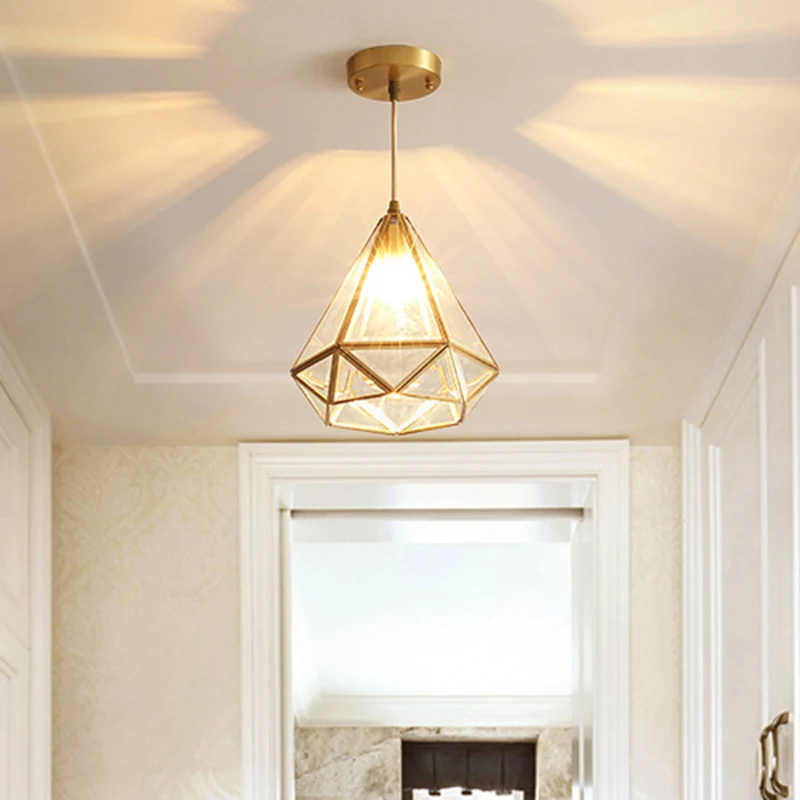 Lampada sospensione 1 luce da 8"/10" di larghezza, kit lampada sospensione classica vetro trasparente con diamanti ottone