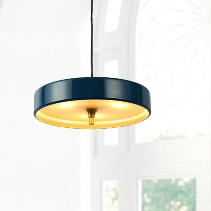 Lampada sospensione moderna disco Kit lampada sospensione metallo blu/bianco/nero 1 luce per camera da letto